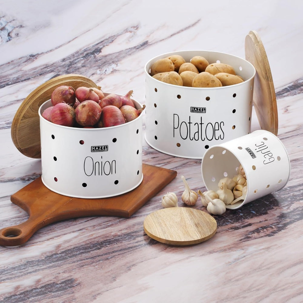 Garlic Potato Onion Storage Container | Potato Onion Garlic Storage Container, Set of 3, White