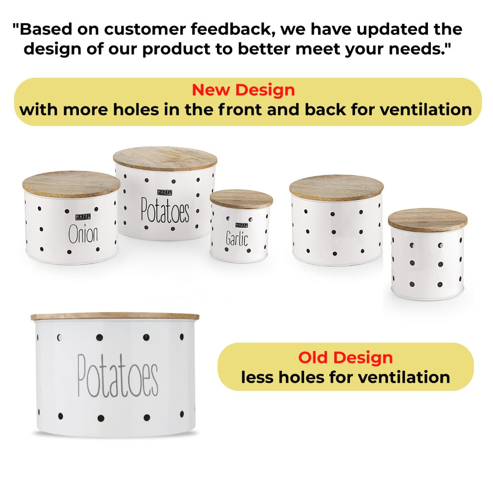 Garlic Potato Onion Storage Container | Potato Onion Garlic Storage Container, Set of 3, White