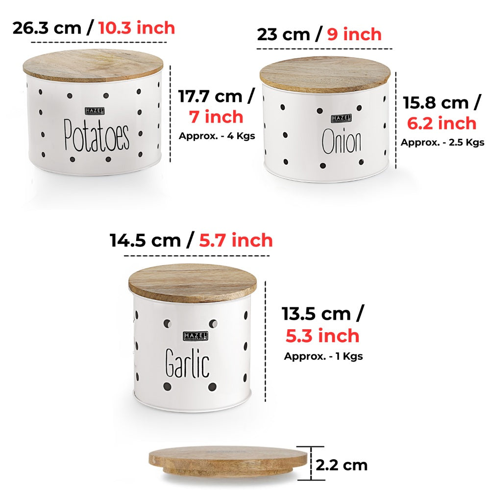Garlic Potato Onion Storage Container | Potato Onion Garlic Storage Container, Set of 3, White