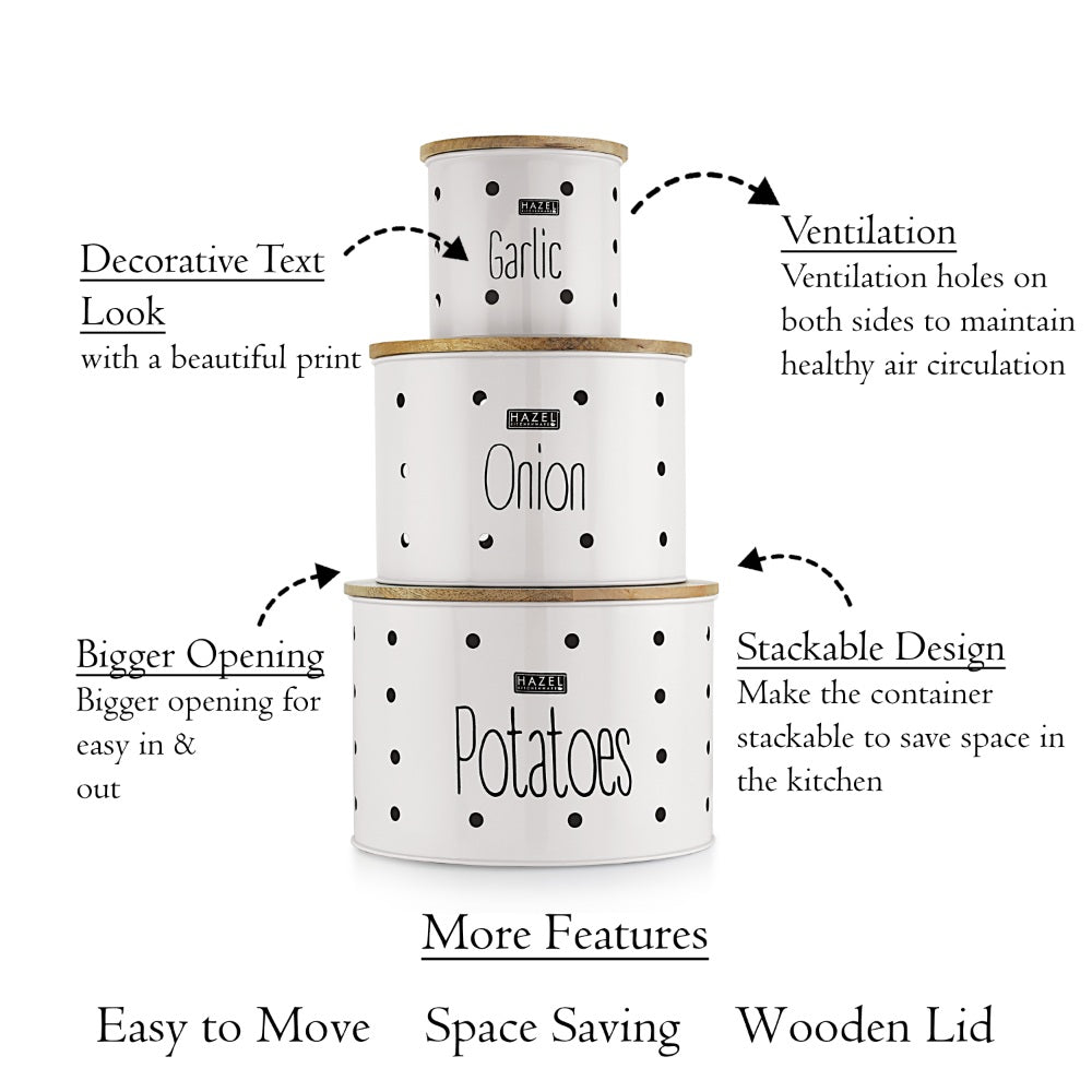 Garlic Potato Onion Storage Container | Potato Onion Garlic Storage Container, Set of 3, White