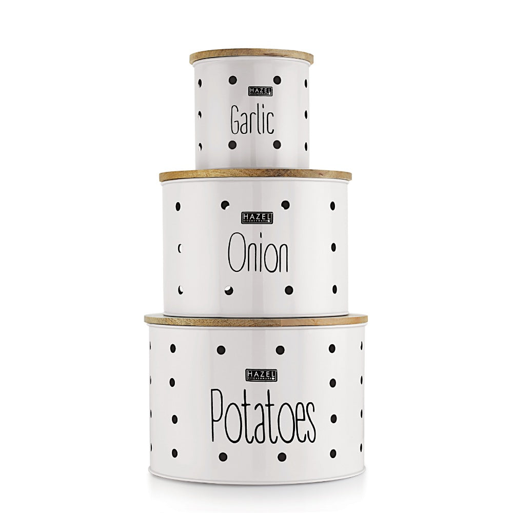 Garlic Potato Onion Storage Container | Potato Onion Garlic Storage Container, Set of 3, White